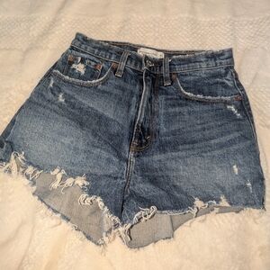 Abercrombie & Fitch Distressed Dark Blue Denim Shorts